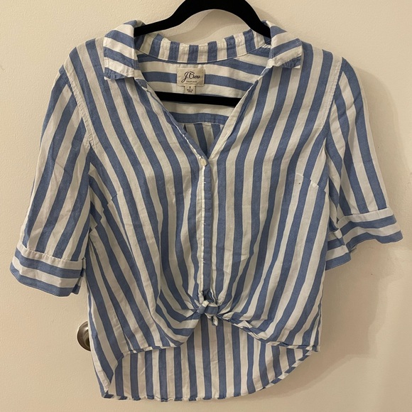 J. Crew Tops - J.Crew Blue & White Striped Tie-Front Button-Up Shirt | Size S